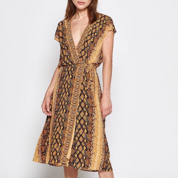 Joie Dresses & Skirts - JOIE | Brown & tan python print midi spring summer designer wrap dress